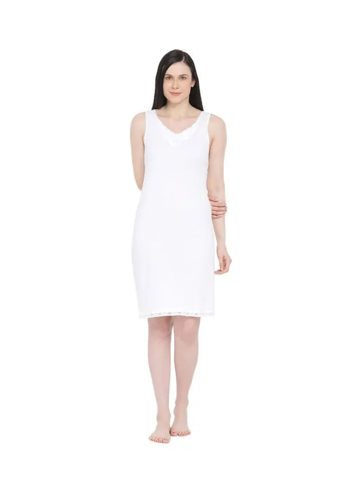 Lace Detail Midi Nightdress Slip White