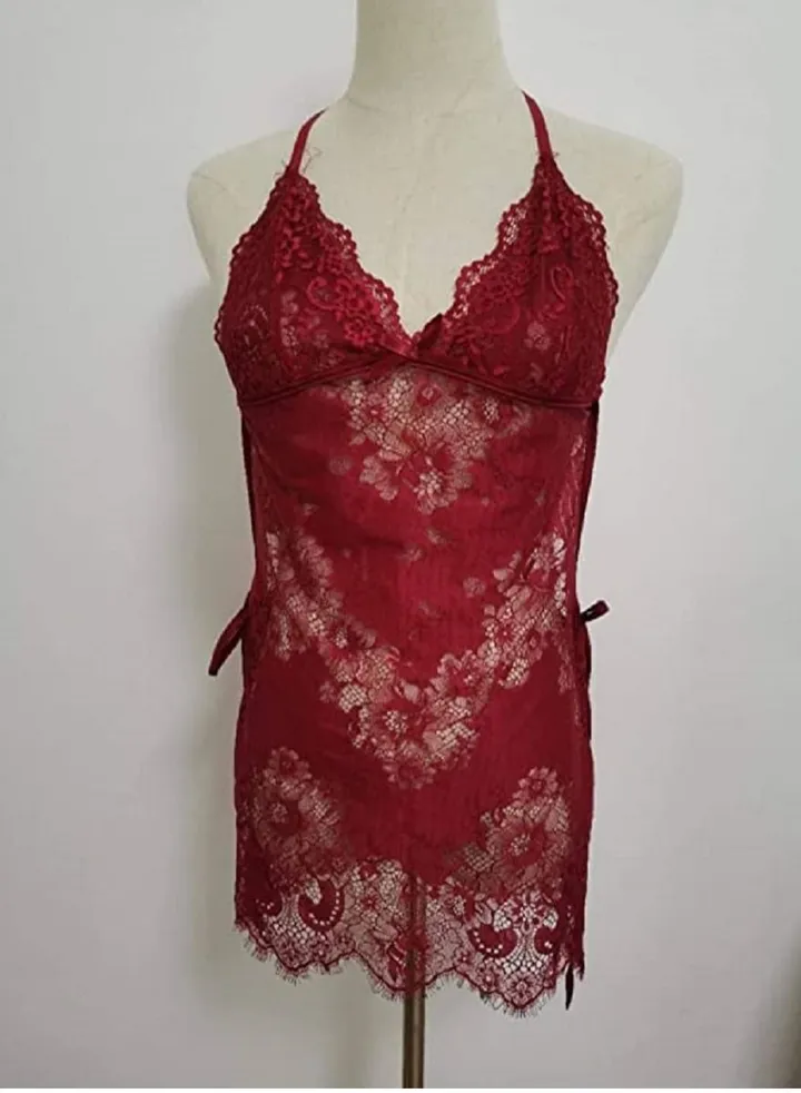 Women Floral Lace Sleeveless Night Wear Dress