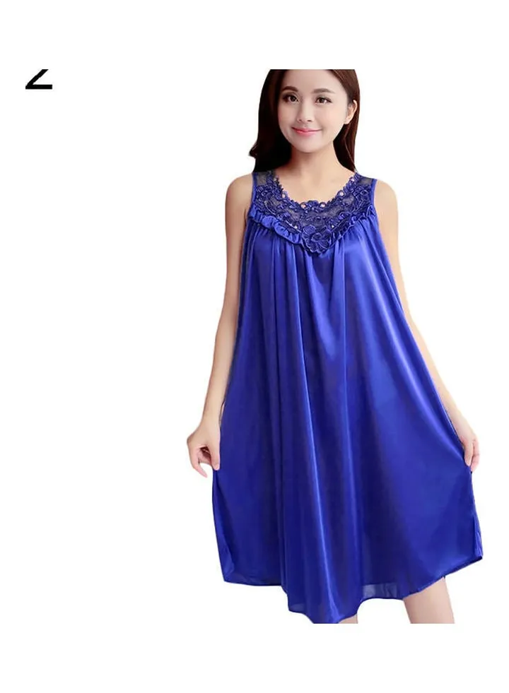 Women's Summer Fashion Sleeveless Loose Breathable Sleepwear Nightdress Dark Blue