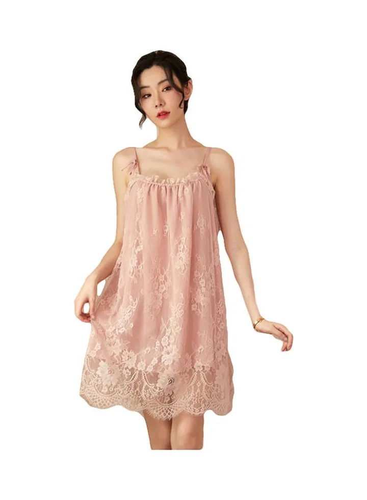 Lace Trim Nightdress Pink