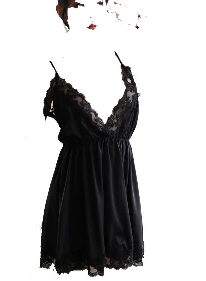 Women Satin Lace Chemise Lingerie Sleepwear Nightgown Dress