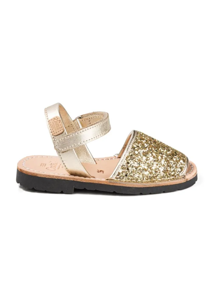 Iker Leather Hook & Loop Closure Casual Sandals Gold