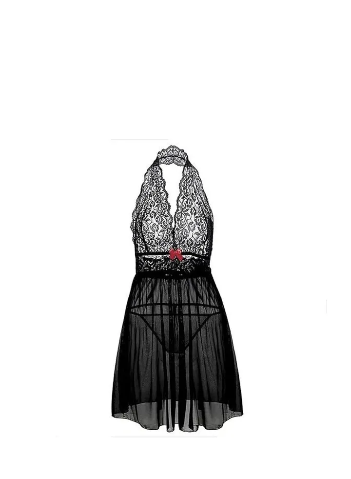 Women Large Size Babydoll Lingerie See Through Lace Embroidery Gown Dress