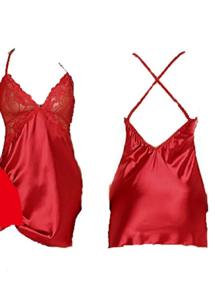 Women Floral Lace Mini Satin Backless Sleepwear Night Dress