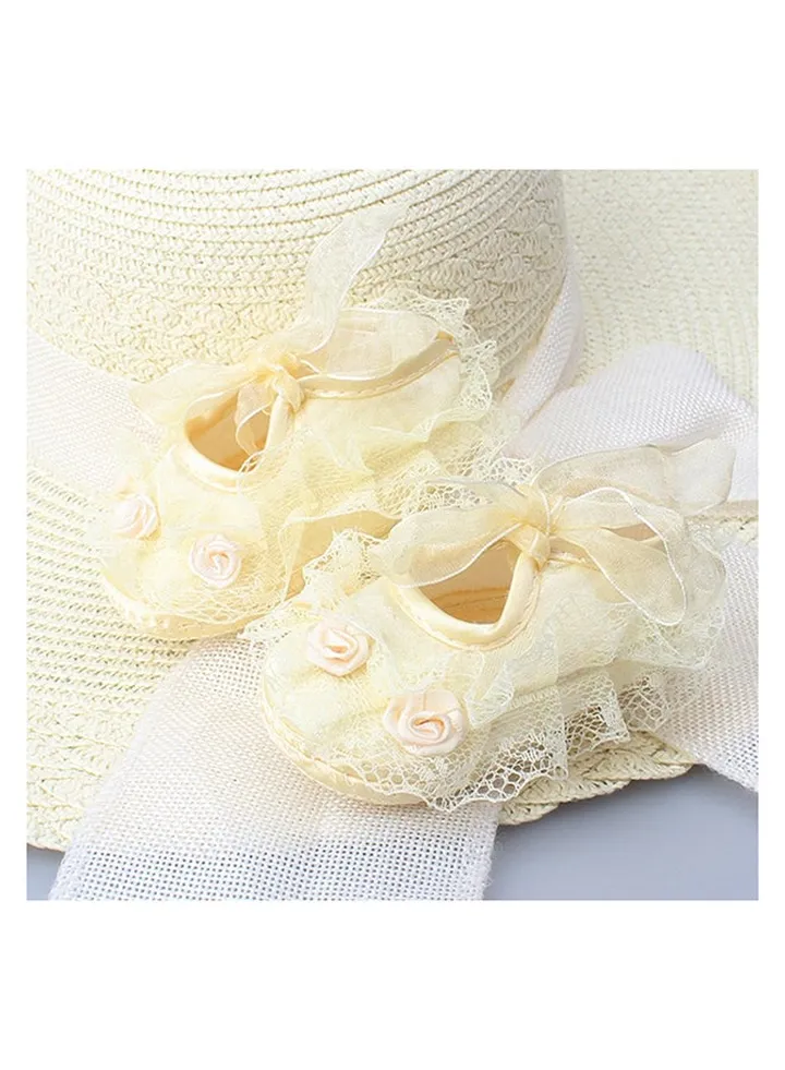 Lace Flower Shoes Beige Yellow