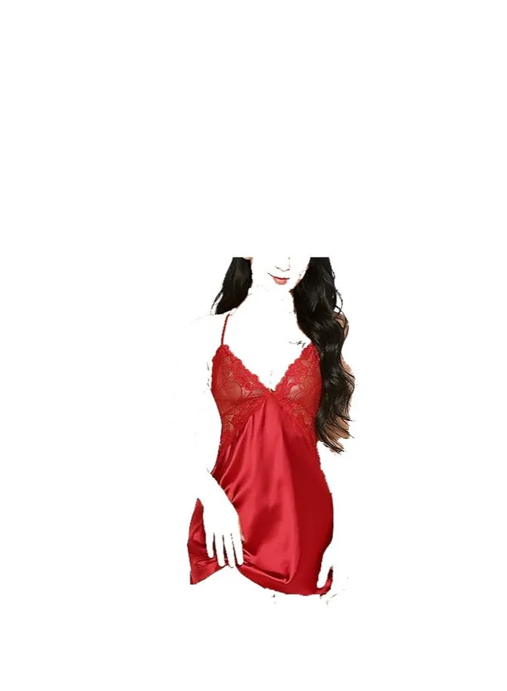Women Lingerie V Neck Nightwear Satin Sleepwear Lace Chemise Mini Teddy