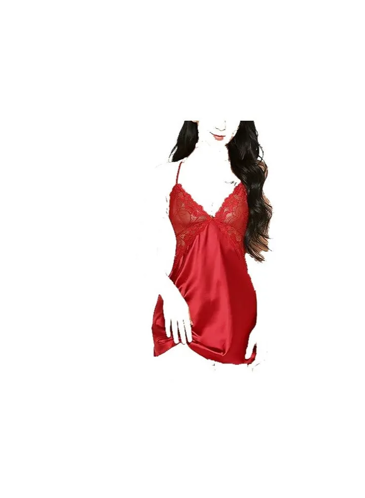 Women Lingerie V Neck Nightwear Satin Sleepwear Lace Chemise Mini Teddy