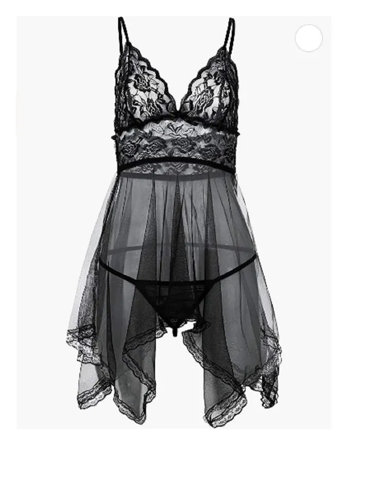 Women Contrast Lace Trim V Neck Sleepwear Strap Slip Nightdress