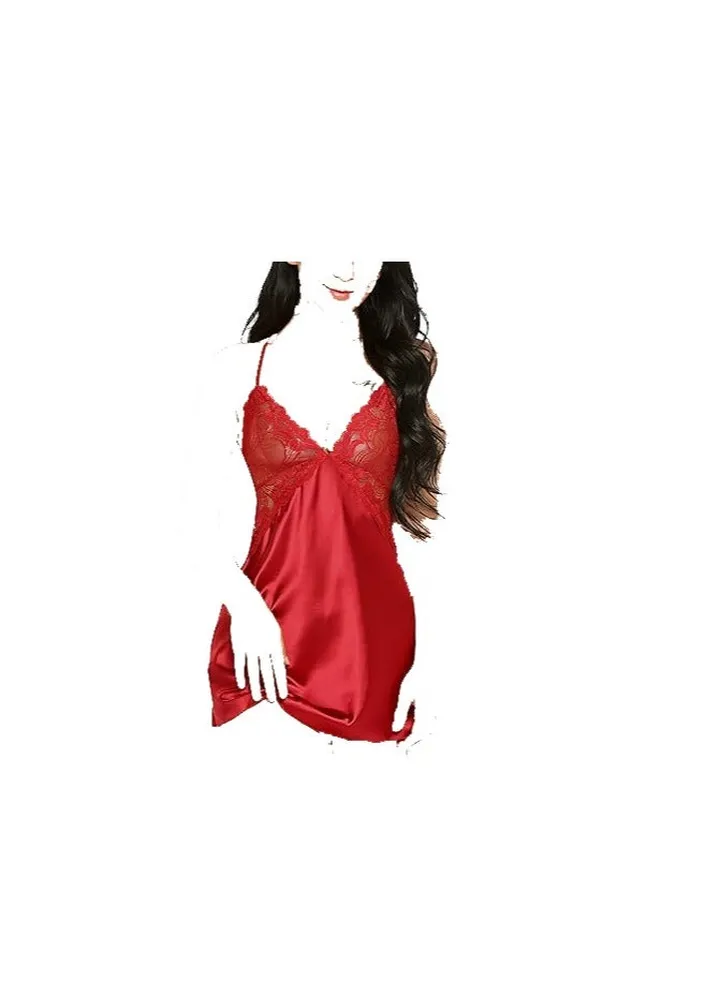 Women Lingerie V Neck Nightwear Satin Sleepwear Lace Chemise Mini Teddy