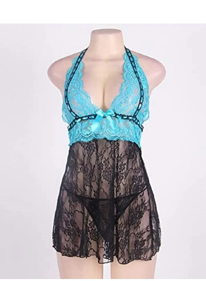 Women Deep V Neck Lace Floral Babydoll Lingerie Sleepwear Dress.
