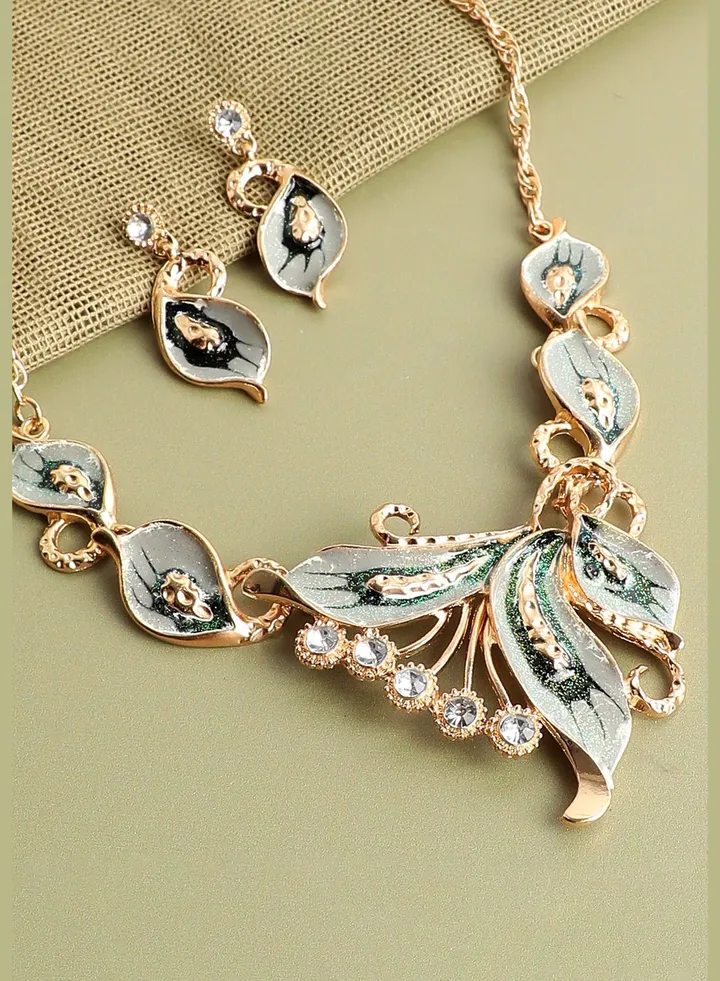 Gold Plated Designer Stone Necklace and Earring Set