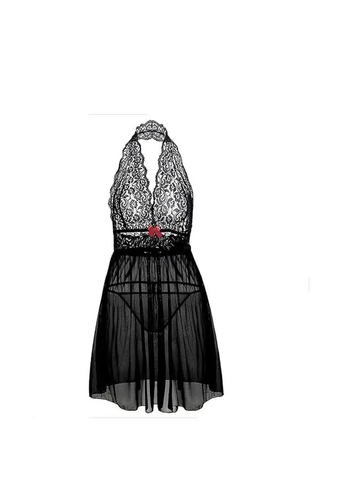 Women Large Size Babydoll Lingerie See Through Lace Embroidery Gown Dress
