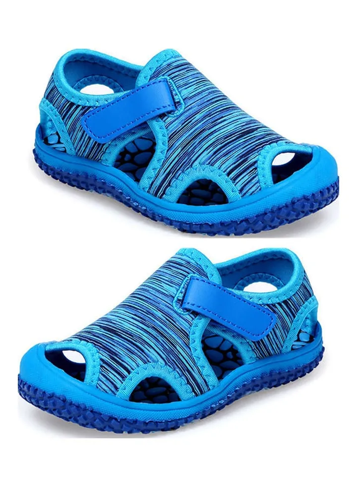 Closed Toe Flat Sandals Camouflage Blue