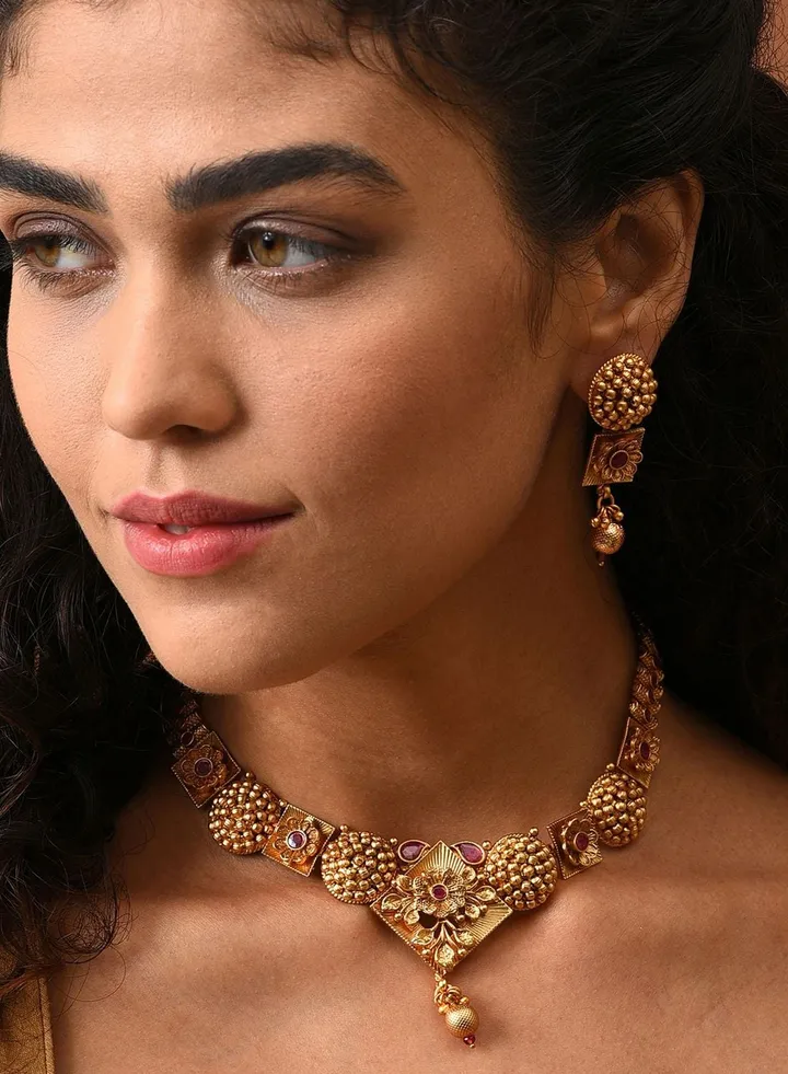 Gold Plated Designer Stone Necklace Set
