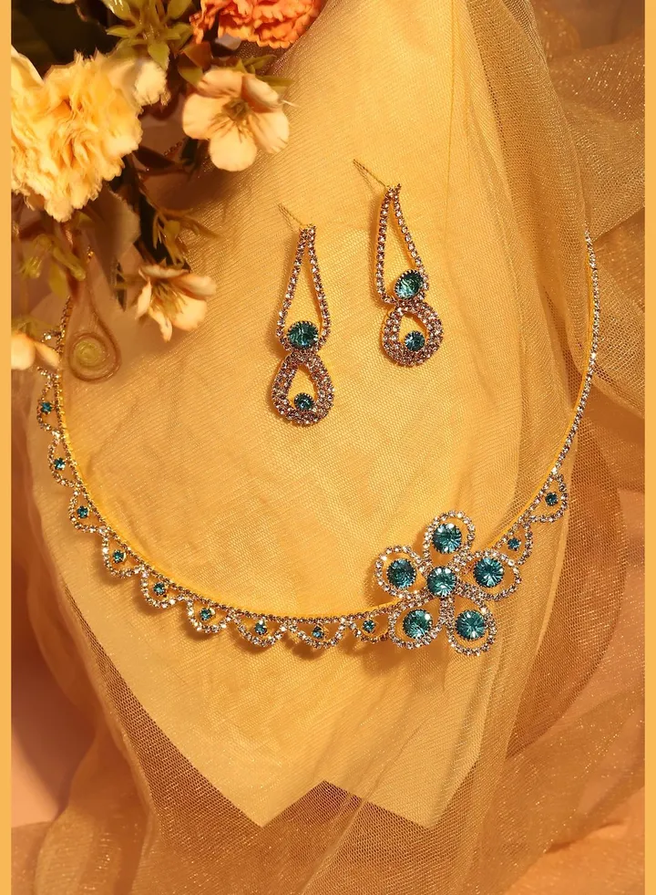 Silver Plated Designer Stone Party Necklace and Earring Set For Women