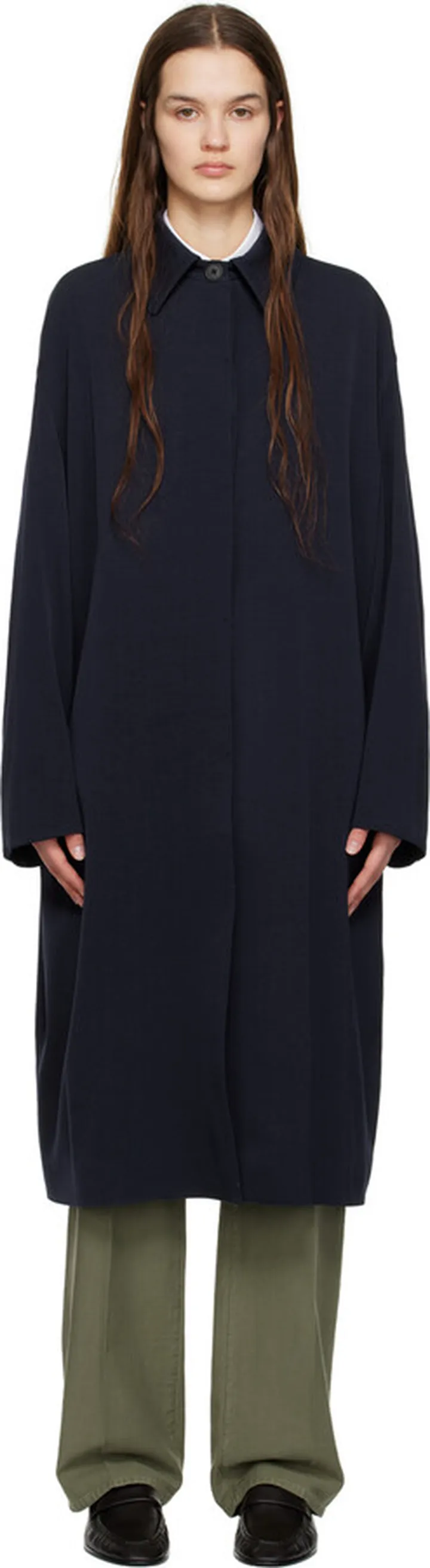 The Row Navy Denise Coat