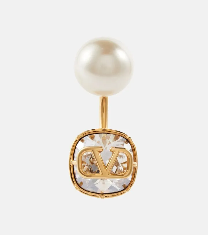 VLogo faux pearl and crystal single earring