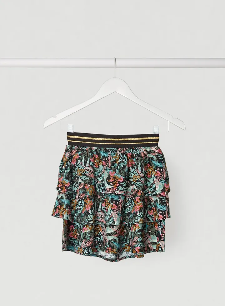 Floral Pattern Regular Midi Skirts Black