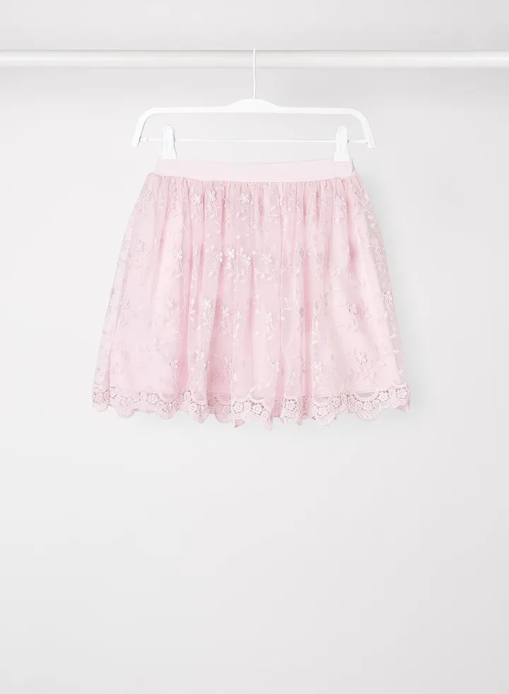 Kids/Teen Floral Embroidered Skirt Pastel Pink