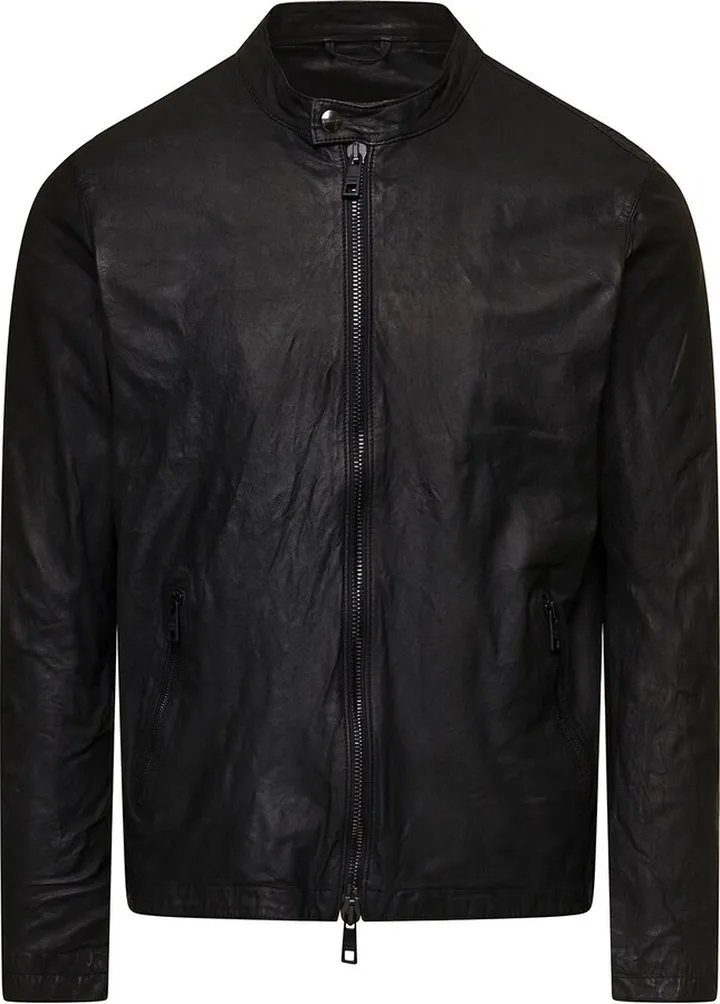 Black Biker Jacket With Two Way Zip In Leather Man
