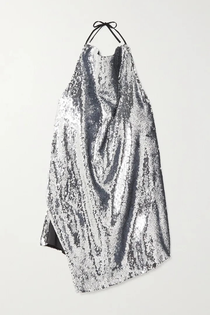Marques' Almeida - Asymmetric Sequined Tulle Halterneck Top - Silver