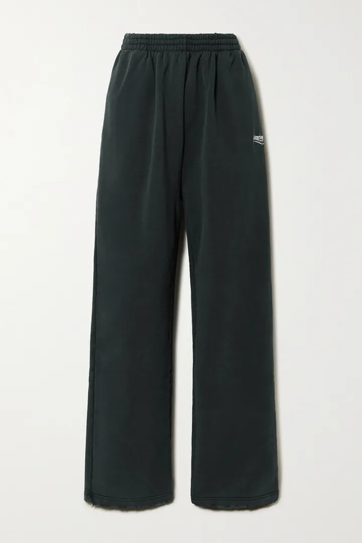 Balenciaga - Distressed Embroidered Cotton-jersey Track Pants - Black
