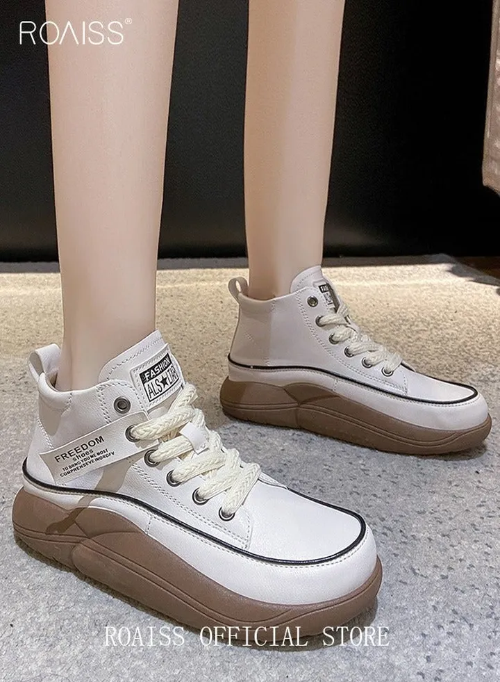 New Arrival High-Top Shoes Women's New Platform Thick-Soled Comfortable Lace-Up Casual Sports Shoes