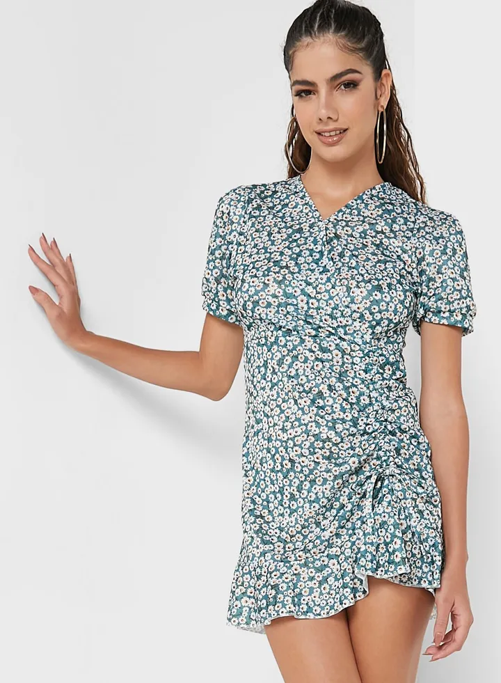 Gathered Printed Dress