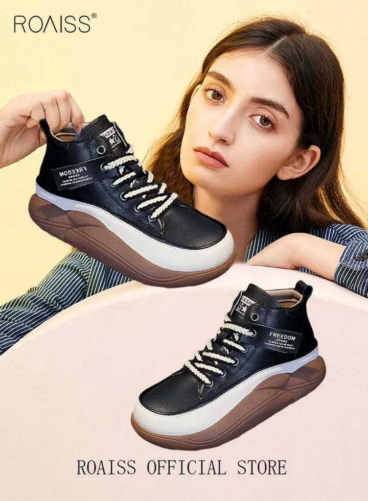 Ladies High Top Shoes Women New Platform Thick Sole Comfortable Walking Sneakers Lace Up Casual Sports Shoes