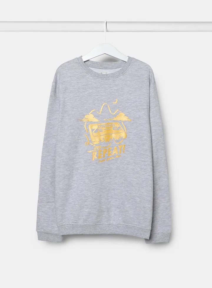 Girls Sweat-Shirt With Chest Print Grey Melange