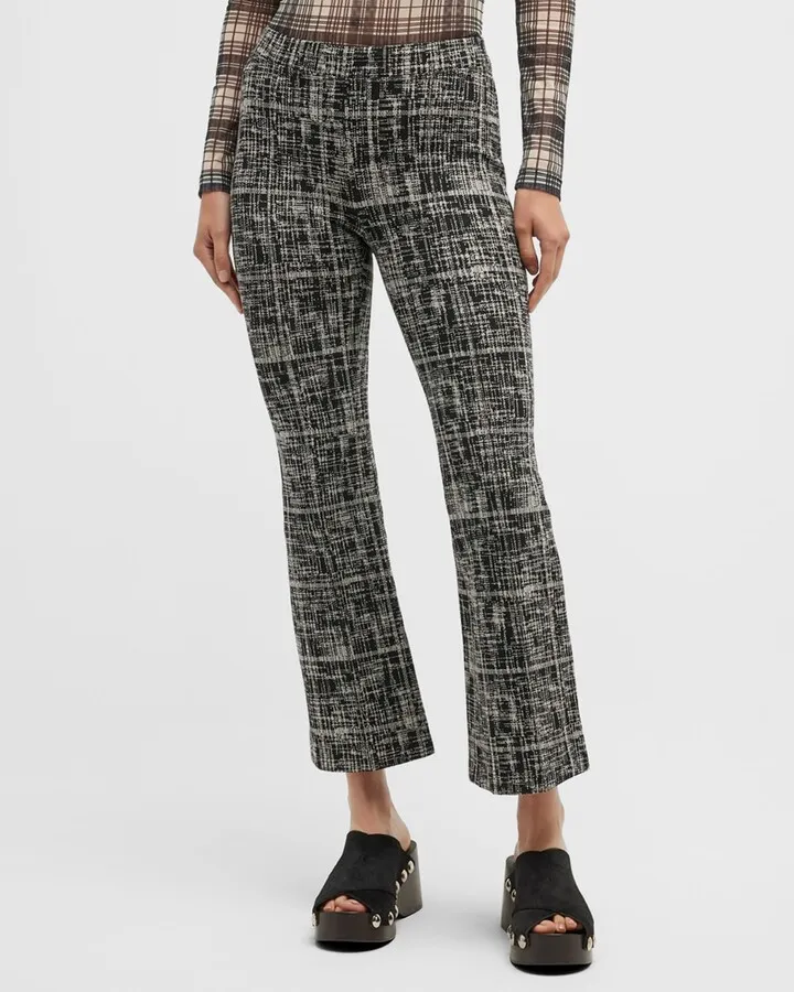 Plaid Flare-Leg Crop Pull-On Pants