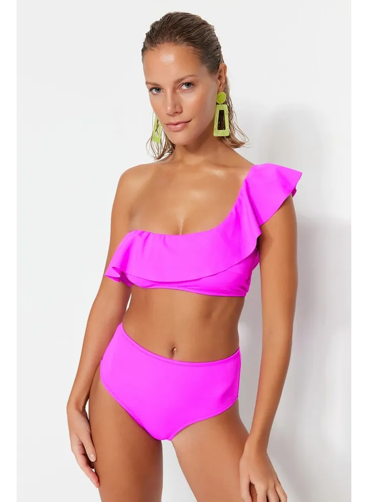Pink One Shoulder Ruffle Bikini Top TBESS21BU0039