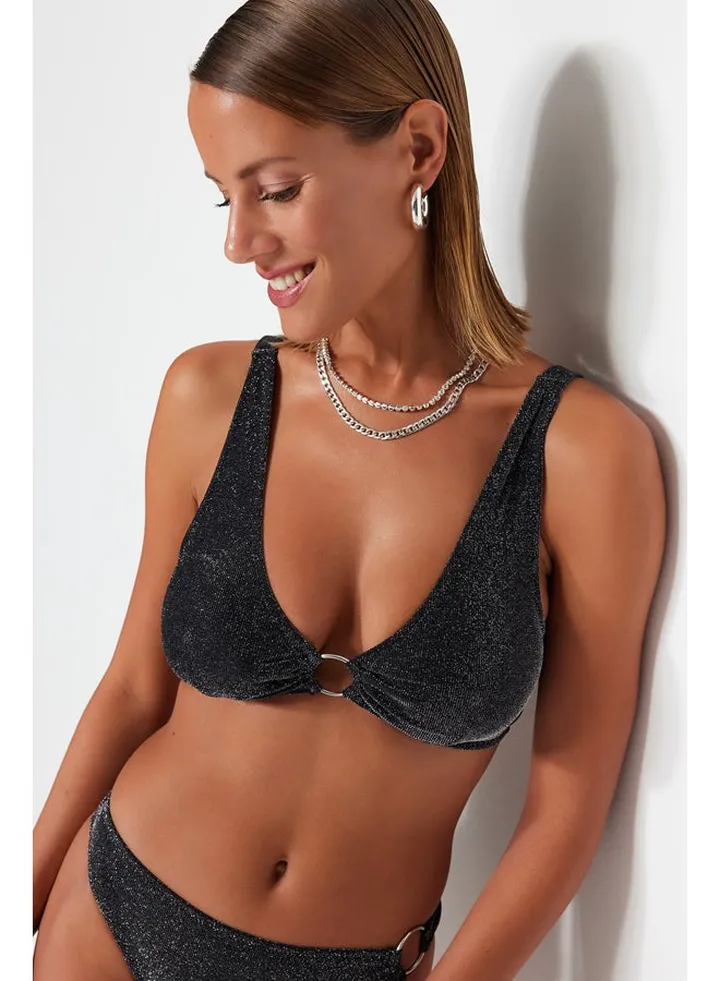 Black Triangle Accessory Glitter Bikini Top TBESS23BU00306