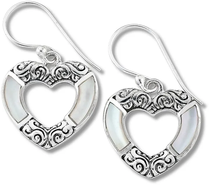 Sterling Silver Mother of Pearl Heart Earrings