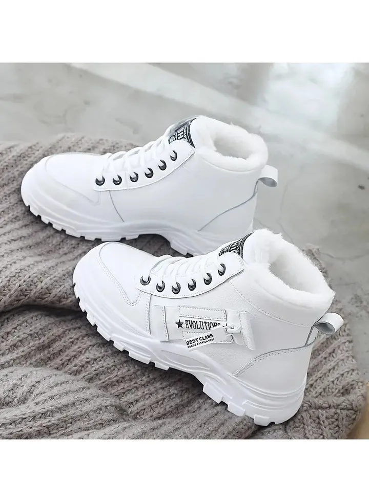Women's Casual High Top Shoes, Winter Plush Lined Warm Shoes,ThickSoled Lace-up Sports Shoes