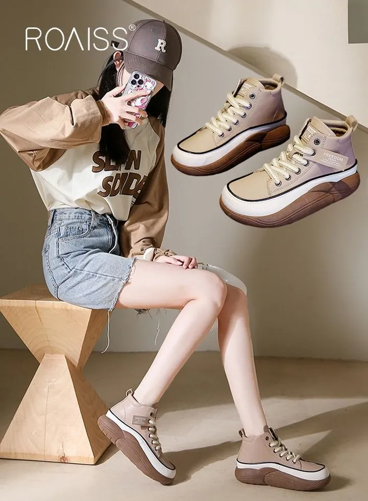 New Arrival High-Top Shoes Women's New Platform Thick-Soled Comfortable Lace-Up Casual Sports Shoes