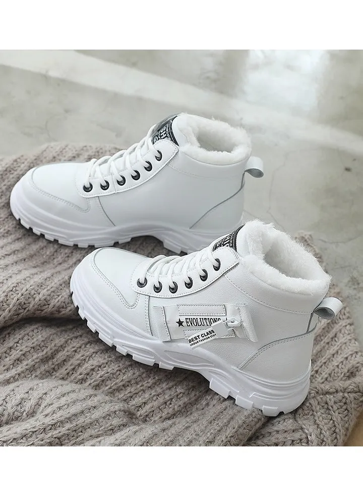 Women's Casual High Top Shoes, Winter Plush Lined Warm Shoes, Thick Soled Lace-up Sports Shoes