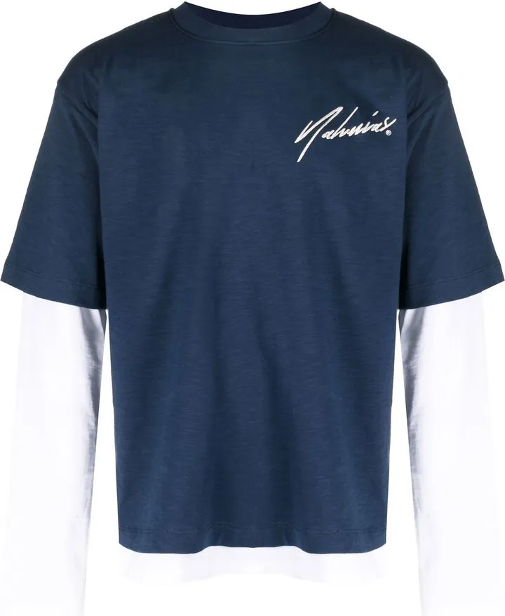 layered logo-embroidered T-shirt