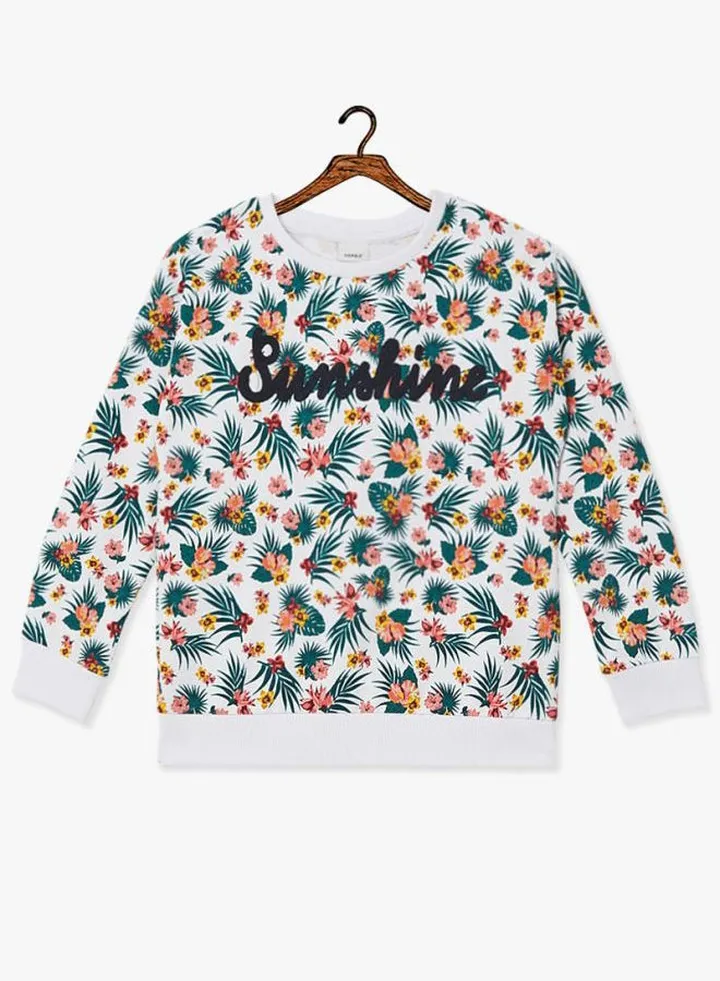 Cotton Allover Printed Sweatshirt White/Green 