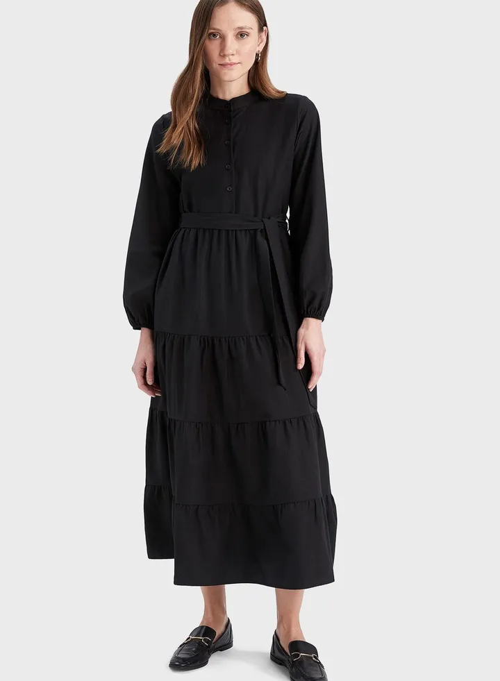 Belted Tiered Dress