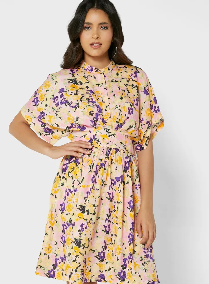Puff Sleeve Printed Dress