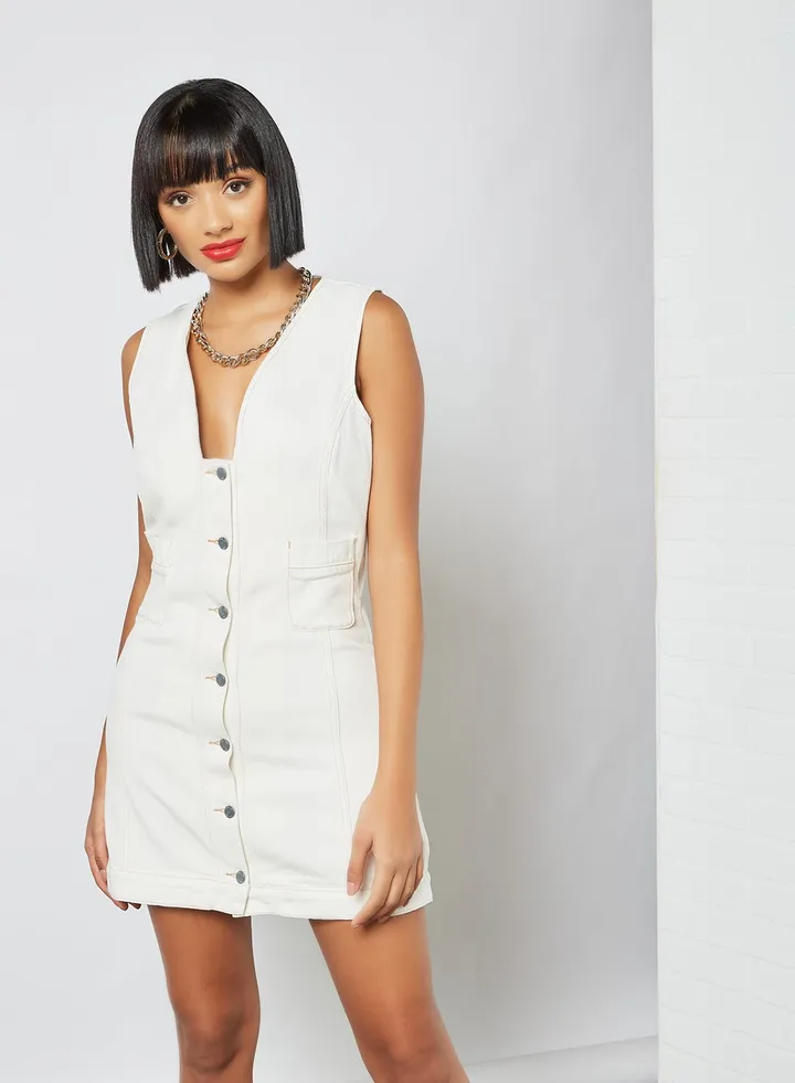 Sleeveless Denim Dress White