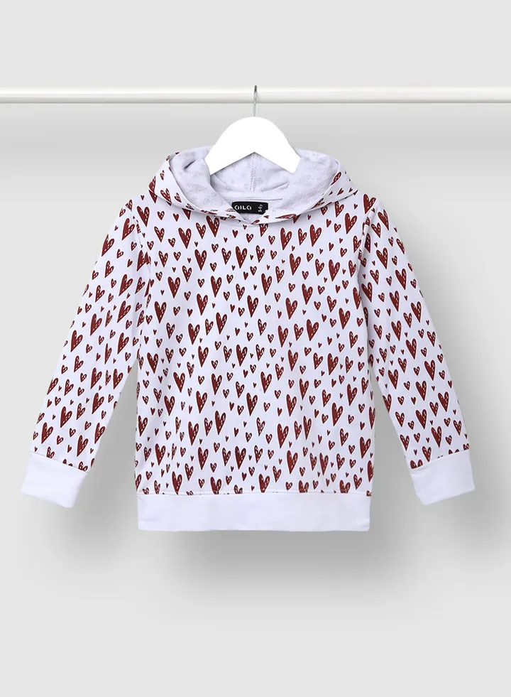 Girls All Over Printed Casual Hoodie Red/White