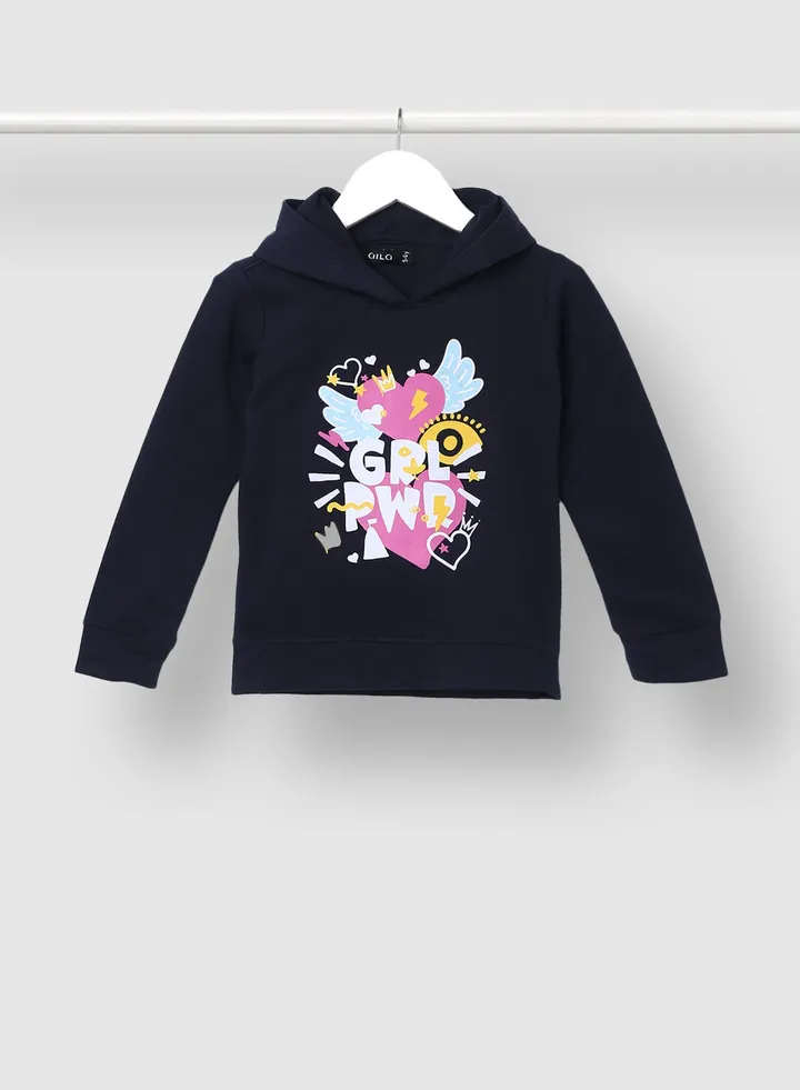 Girls Graphic Printed Hoodie Black