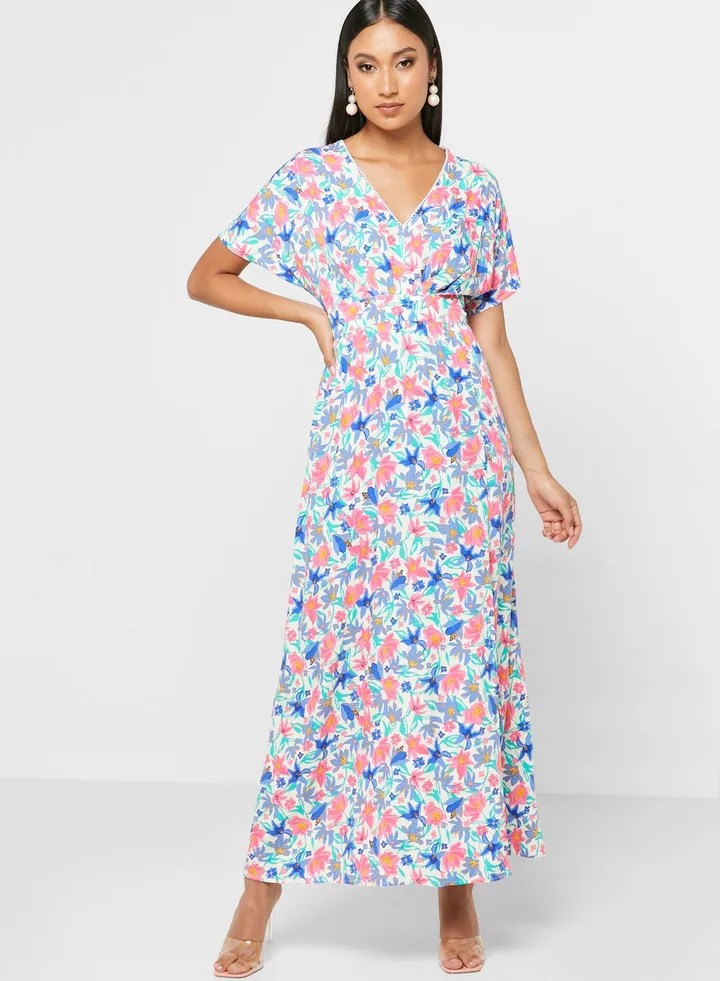 Floral Print Pleat Detail Dress