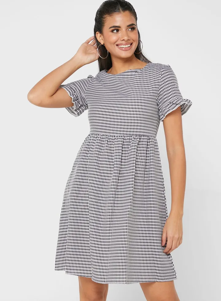 Plaid Dress With Ruffle Sleeves