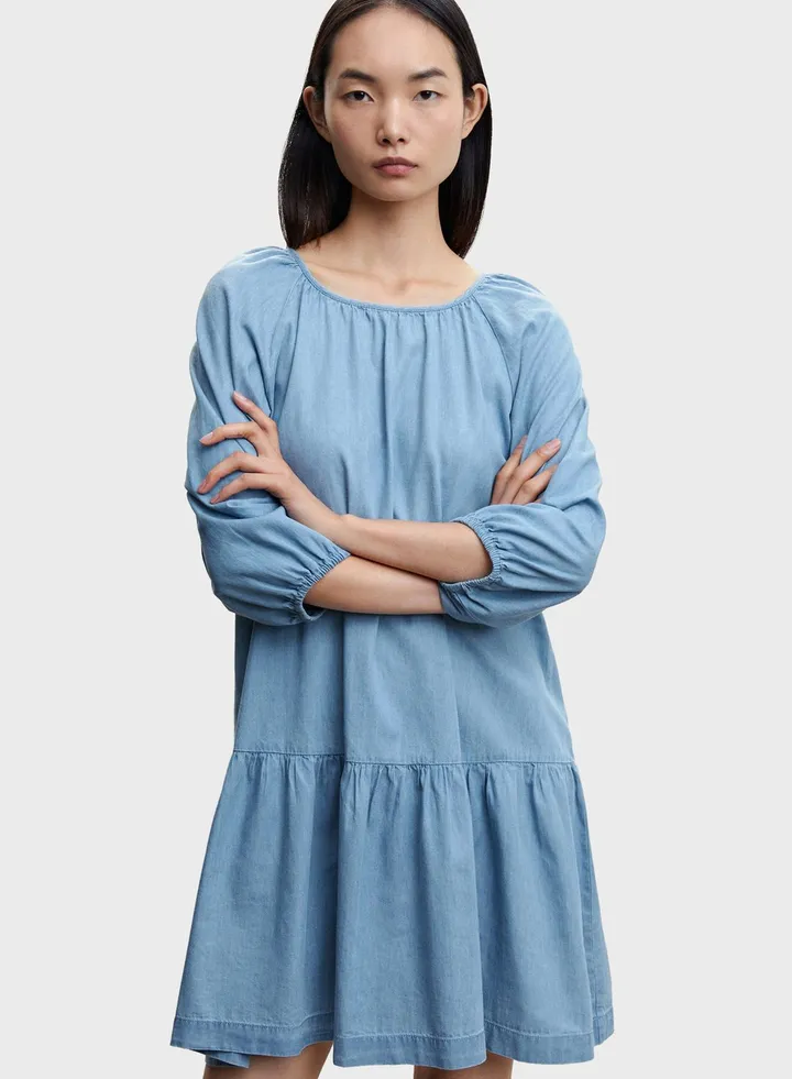 Puff Sleeve Tiered Hem Dress