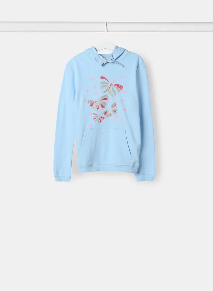 Casual Long Sleeve Hoodie Blue