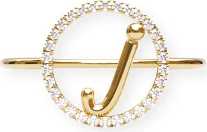 18kt yellow gold initial J diamond circle ring