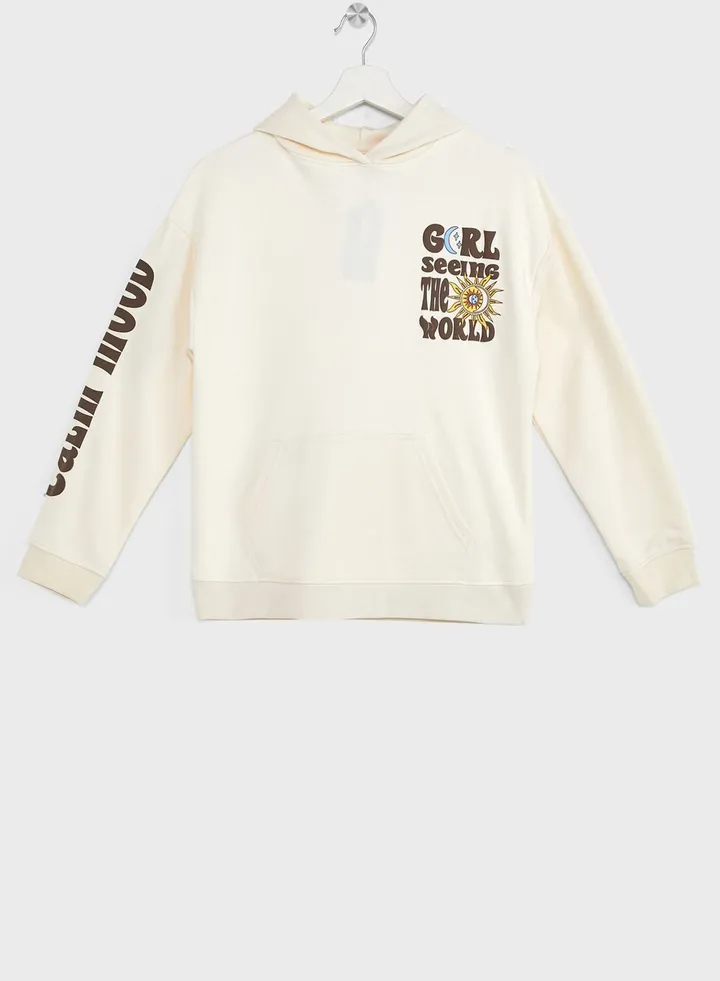 Girls Slogan Printing Hoodie With Pocket